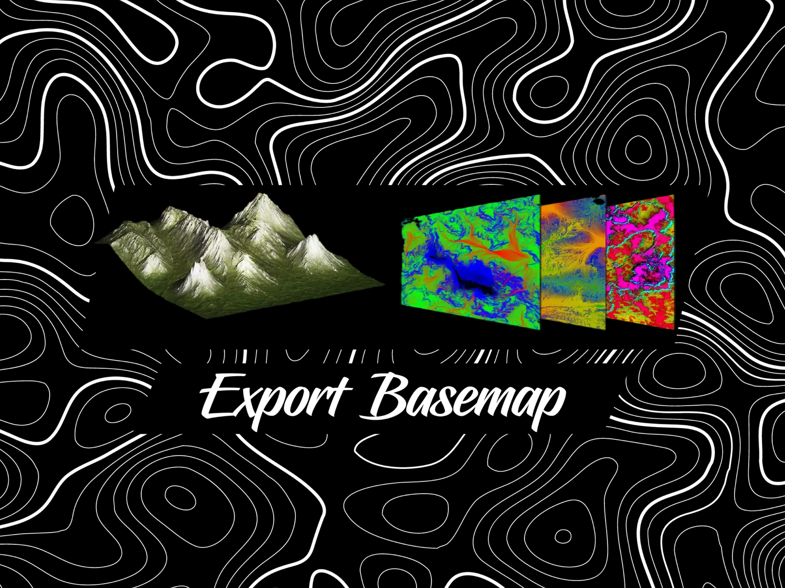Export basemap graphic showing a 3D terrain and colored analysis layers